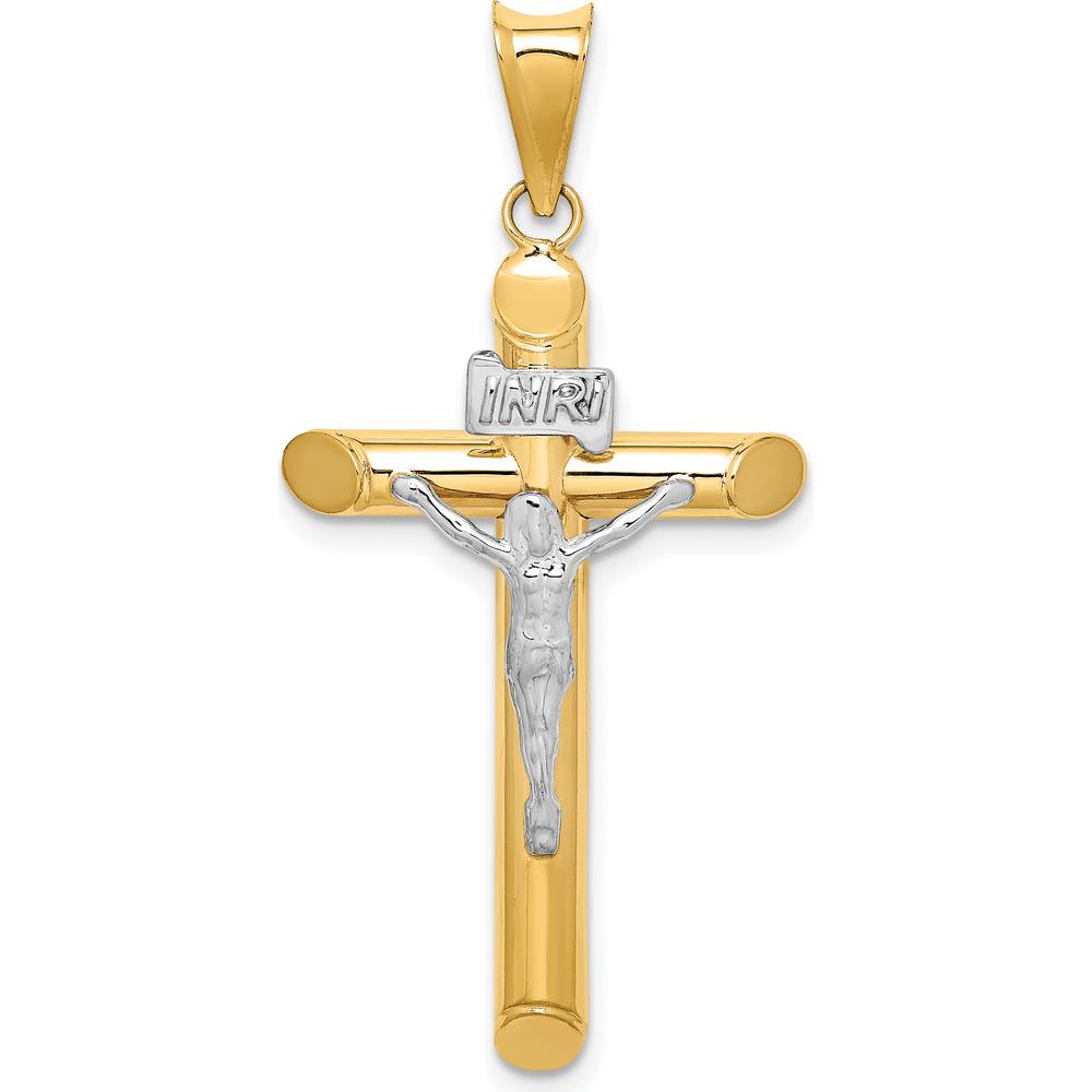 14K Two-Tone Polished Crucifix Pendant - 42mm Length by Oro Pregiato