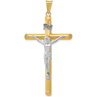 14K Two-Tone Polished Crucifix Pendant with Hollow Design - 57mm Length by Oro Pregiato