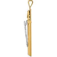 14K Two-Tone Polished Crucifix Pendant with Hollow Design - 57mm Length by Oro Pregiato