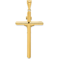 14K Two-Tone Polished Crucifix Pendant with Hollow Design - 57mm Length by Oro Pregiato