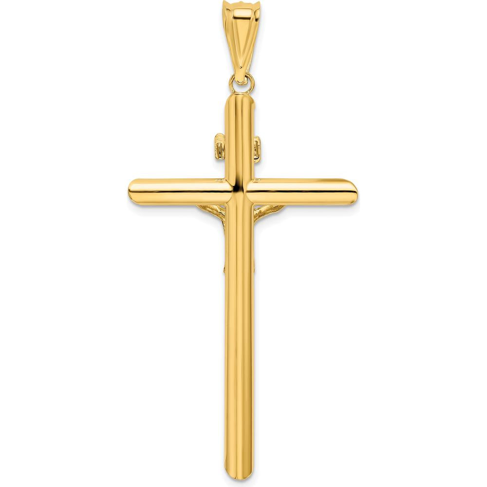 14K Two-Tone Polished Crucifix Pendant with Hollow Design - 57mm Length by Oro Pregiato