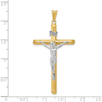 14K Two-Tone Polished Crucifix Pendant with Hollow Design - 57mm Length by Oro Pregiato
