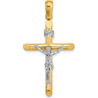 14K Two-Tone Polished Crucifix Pendant with Rhodium Accents by Oro Pregiato