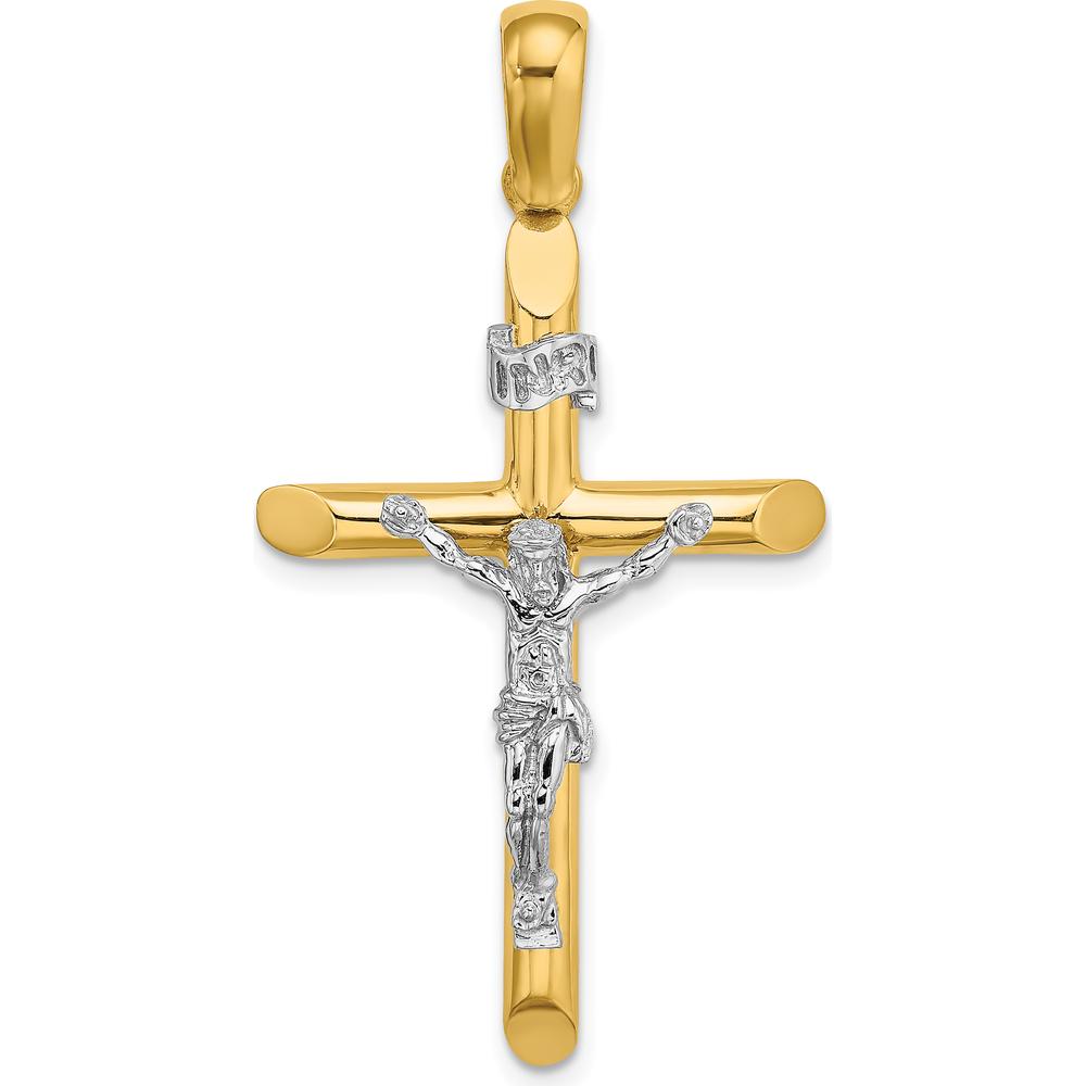 14K Two-Tone Polished Crucifix Pendant with Rhodium Accents by Oro Pregiato