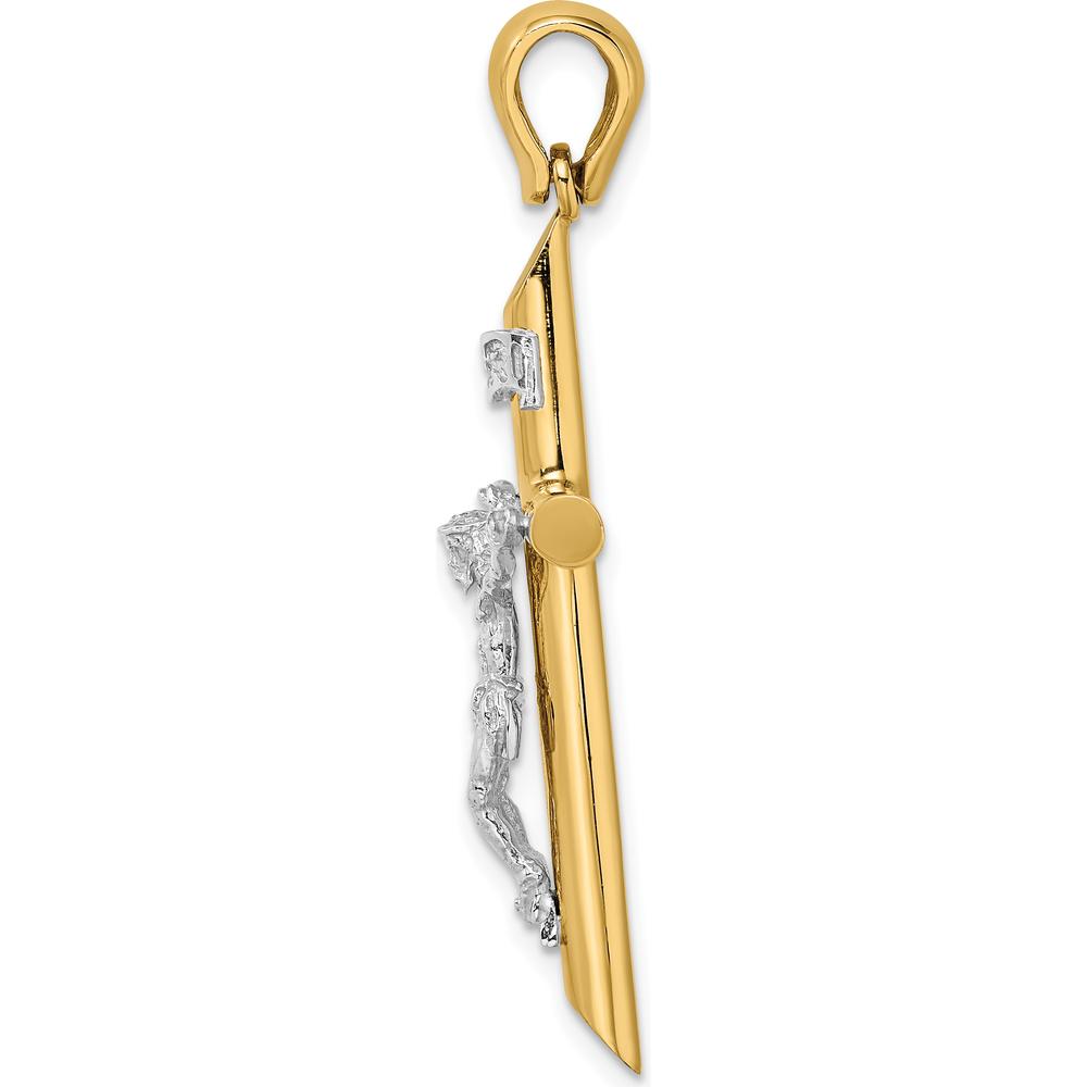 14K Two-Tone Polished Crucifix Pendant with Rhodium Accents by Oro Pregiato
