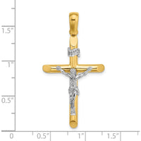 14K Two-Tone Polished Crucifix Pendant with Rhodium Accents by Oro Pregiato
