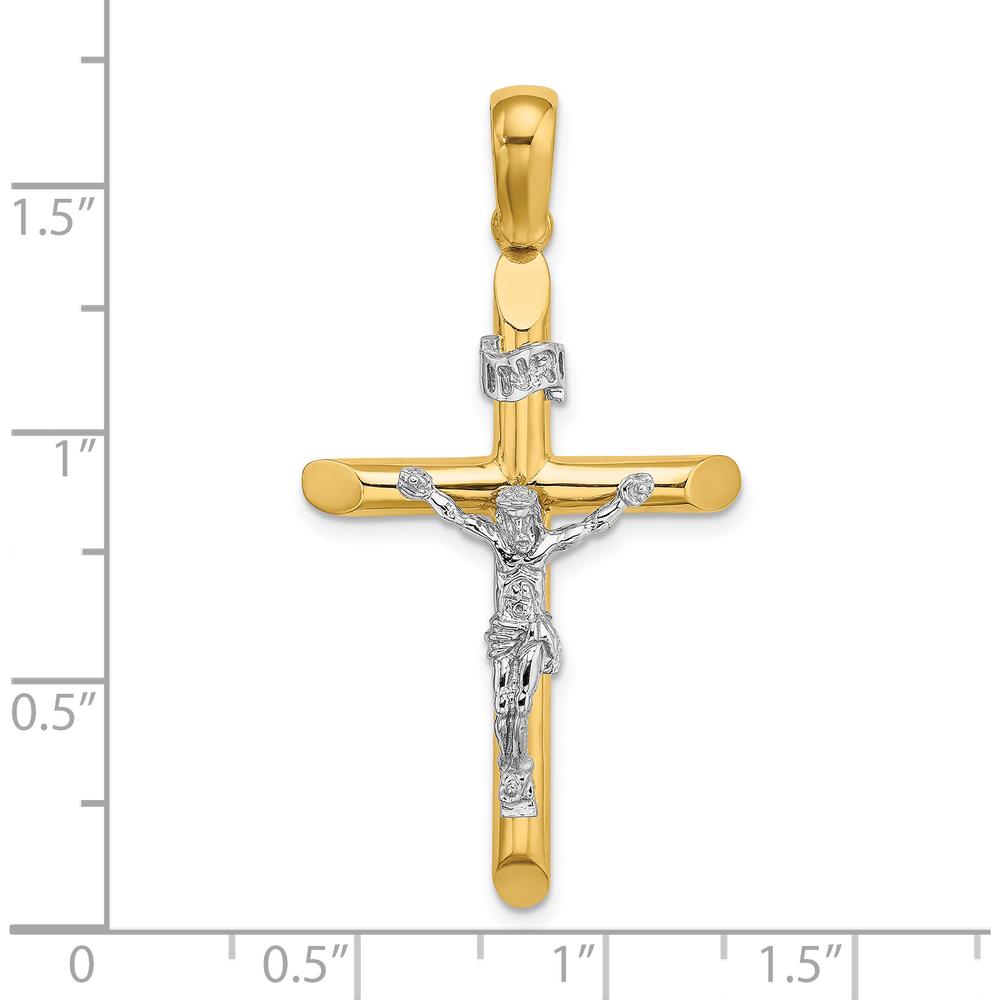 14K Two-Tone Polished Crucifix Pendant with Rhodium Accents by Oro Pregiato