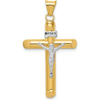 14K Two-Tone Polished Crucifix Pendant with Sterling Silver Figure - 36mm by Oro Pregiato