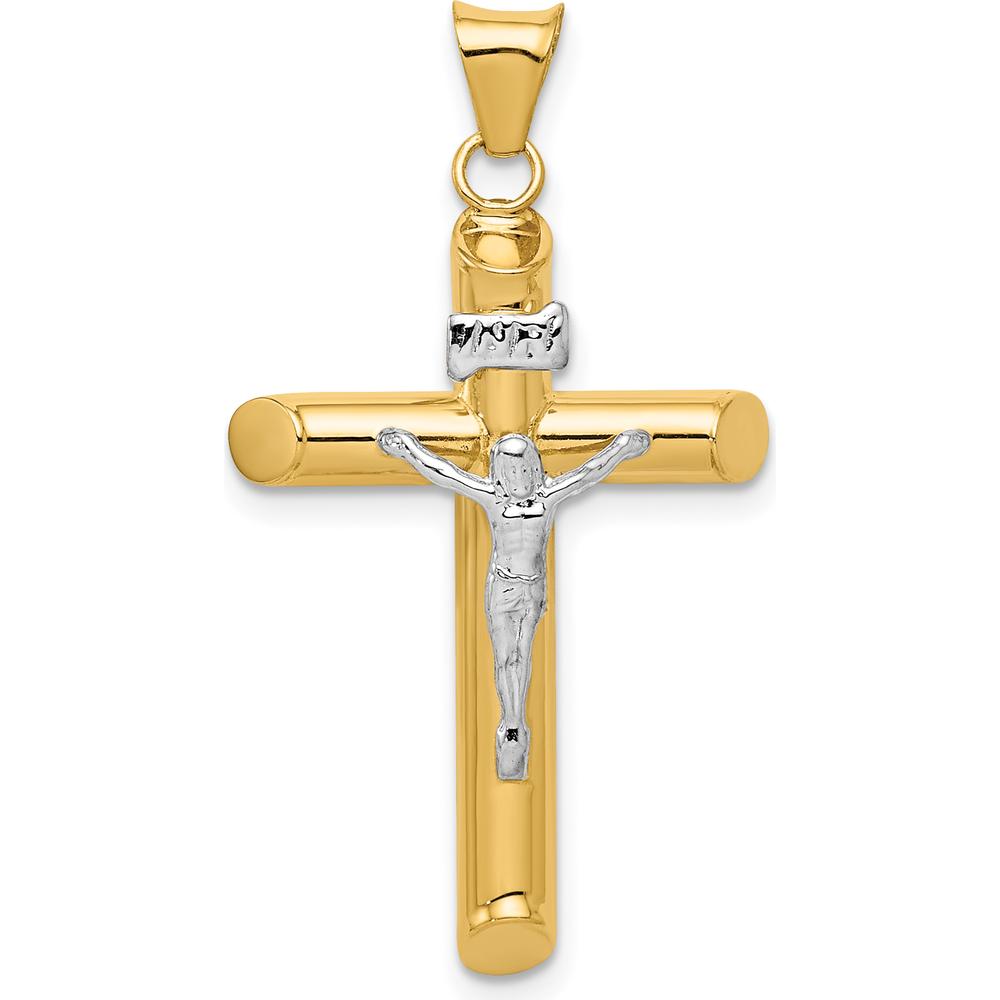 14K Two-Tone Polished Crucifix Pendant with Sterling Silver Figure - 36mm by Oro Pregiato