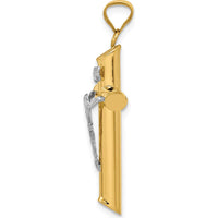 14K Two-Tone Polished Crucifix Pendant with Sterling Silver Figure - 36mm by Oro Pregiato