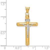 14K Two-Tone Polished Crucifix Pendant with Sterling Silver Figure - 36mm by Oro Pregiato