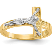 14K Two-Tone Polished Crucifix Ring with Textured Finish - Religious Themed Design by 0