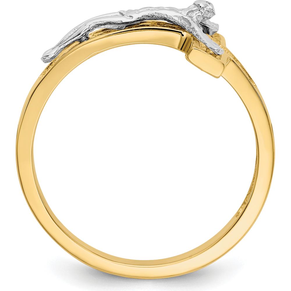 14K Two-Tone Polished Crucifix Ring with Textured Finish - Religious Themed Design by 0