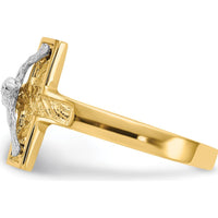 14K Two-Tone Polished Crucifix Ring with Textured Finish - Religious Themed Design by 0