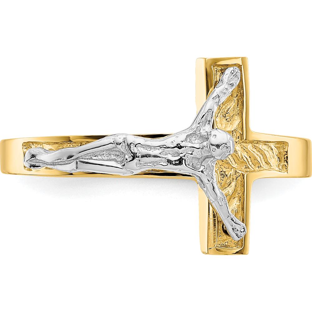 14K Two-Tone Polished Crucifix Ring with Textured Finish - Religious Themed Design by 0