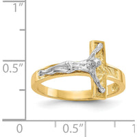 14K Two-Tone Polished Crucifix Ring with Textured Finish - Religious Themed Design by 0