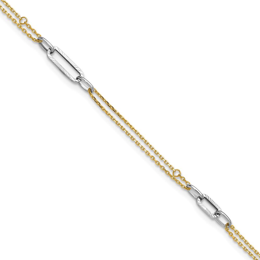14K Two-Tone Polished Diamond-Cut 3-Station Anklet with 1" Extender - 10" Total Length