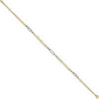 14K Two-Tone Polished Diamond-Cut 3-Station Anklet with 1" Extender - 10" Total Length