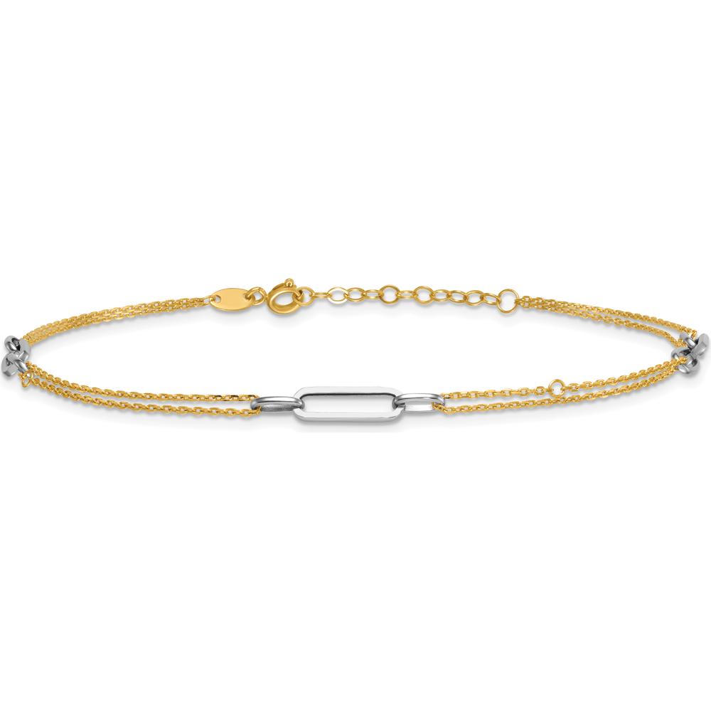 14K Two-Tone Polished Diamond-Cut 3-Station Anklet with 1" Extender - 10" Total Length