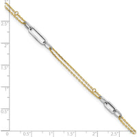 14K Two-Tone Polished Diamond-Cut 3-Station Anklet with 1" Extender - 10" Total Length