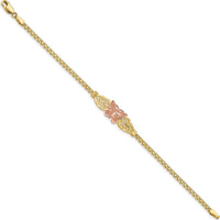 14K Two-Tone Polished Diamond-Cut Butterfly with Filigree and Bismark Chain Bracelet - 7" Length by Oro Pregiato