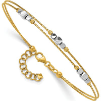 14K Two-Tone Polished Diamond-cut Double Strand Beaded 7" Bracelet with 1" Extension by Oro Pregiato
