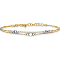 14K Two-Tone Polished Diamond-cut Double Strand Beaded 7" Bracelet with 1" Extension by Oro Pregiato