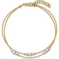 14K Two-Tone Polished Diamond-cut Double Strand Beaded 7" Bracelet with 1" Extension by Oro Pregiato