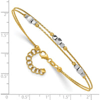 14K Two-Tone Polished Diamond-cut Double Strand Beaded 7" Bracelet with 1" Extension by Oro Pregiato
