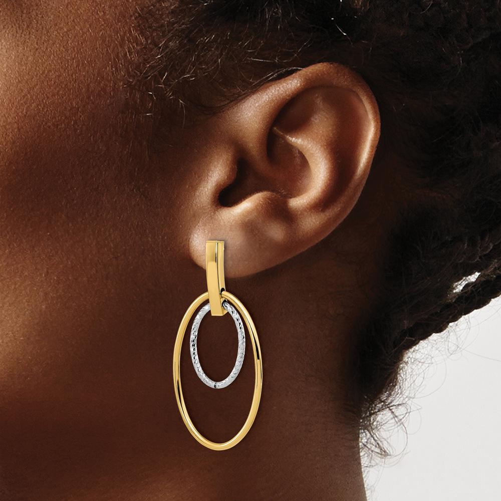 14K Two-Tone Polished Diamond Cut Drop Earrings by 0