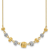 14K Two-Tone Polished Diamond-Cut Graduated Barrel Bead Necklace - 18" Length by 0