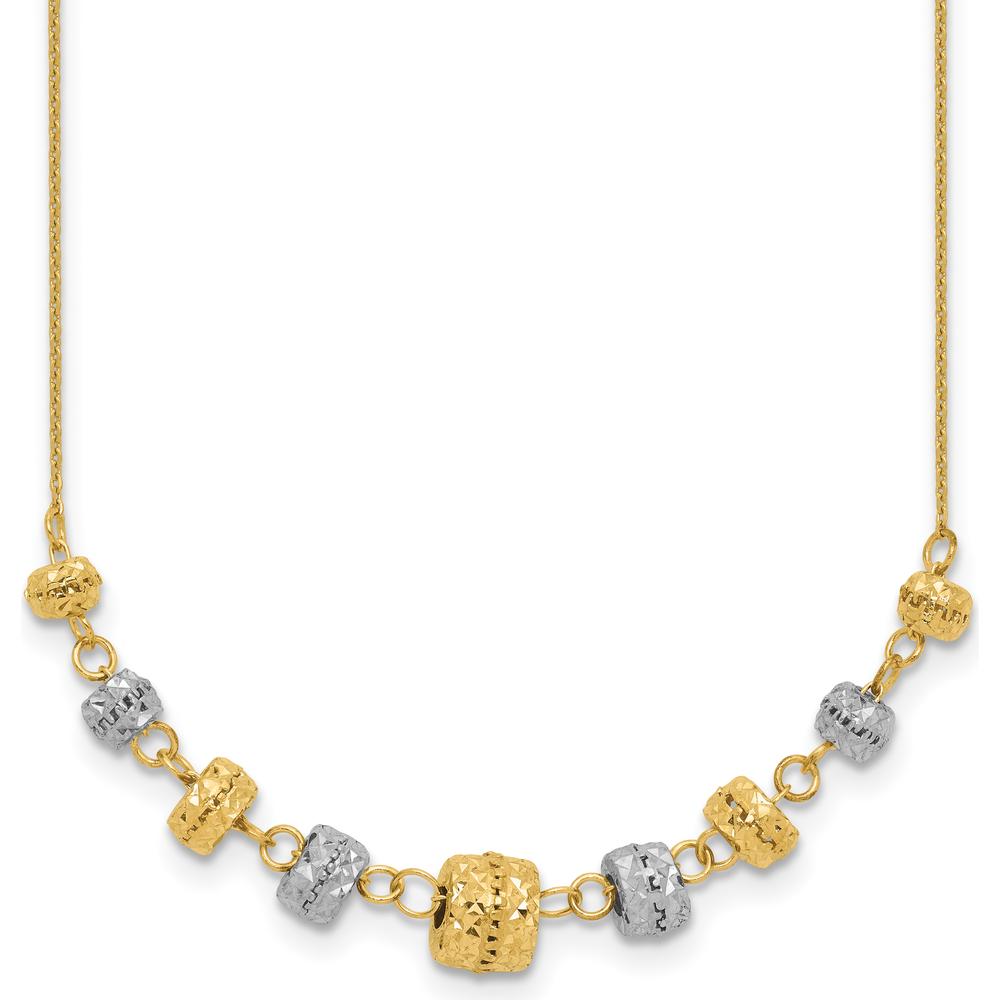 14K Two-Tone Polished Diamond-Cut Graduated Barrel Bead Necklace - 18" Length by 0