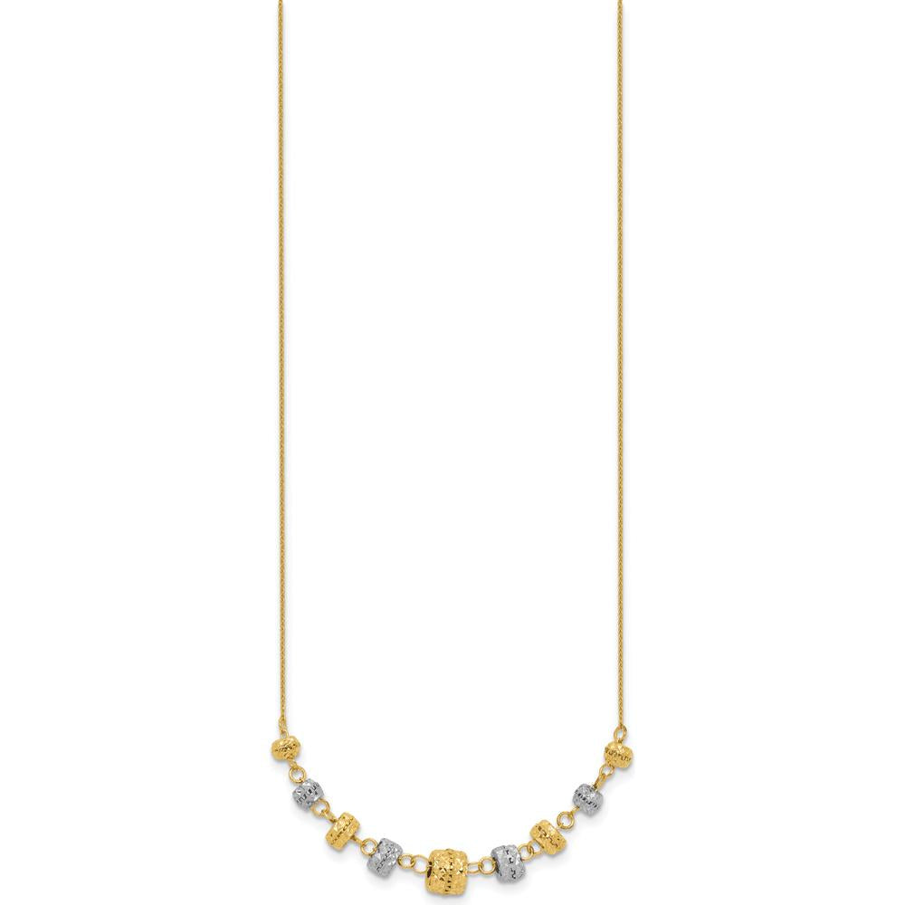 14K Two-Tone Polished Diamond-Cut Graduated Barrel Bead Necklace - 18" Length by 0