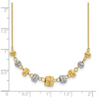 14K Two-Tone Polished Diamond-Cut Graduated Barrel Bead Necklace - 18" Length by 0