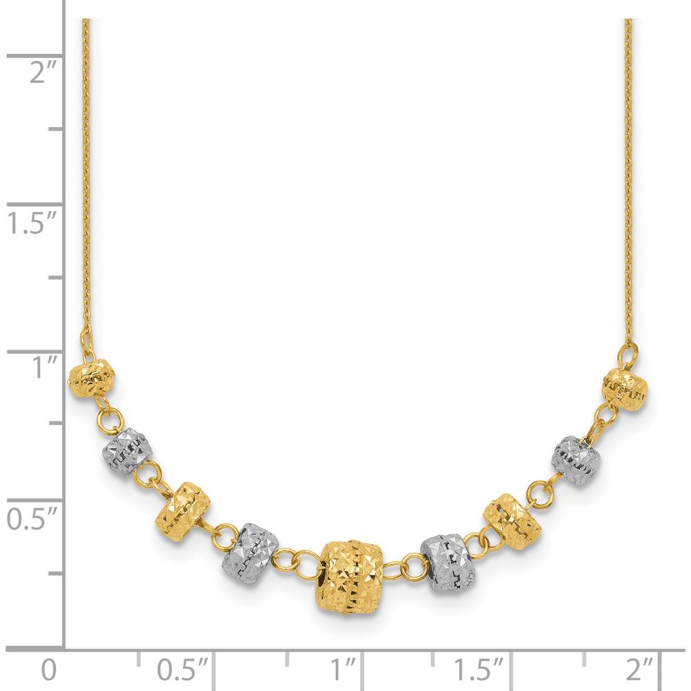 14K Two-Tone Polished Diamond-Cut Graduated Barrel Bead Necklace - 18" Length by 0