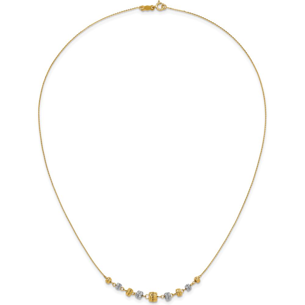 14K Two-Tone Polished Diamond-Cut Graduated Barrel Bead Necklace - 18" Length by 0