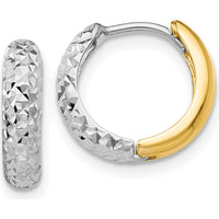 14K Two-Tone Polished Diamond-Cut Hoop Earrings - 9mm Width by 0