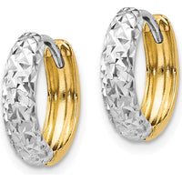 14K Two-Tone Polished Diamond-Cut Hoop Earrings - 9mm Width by 0