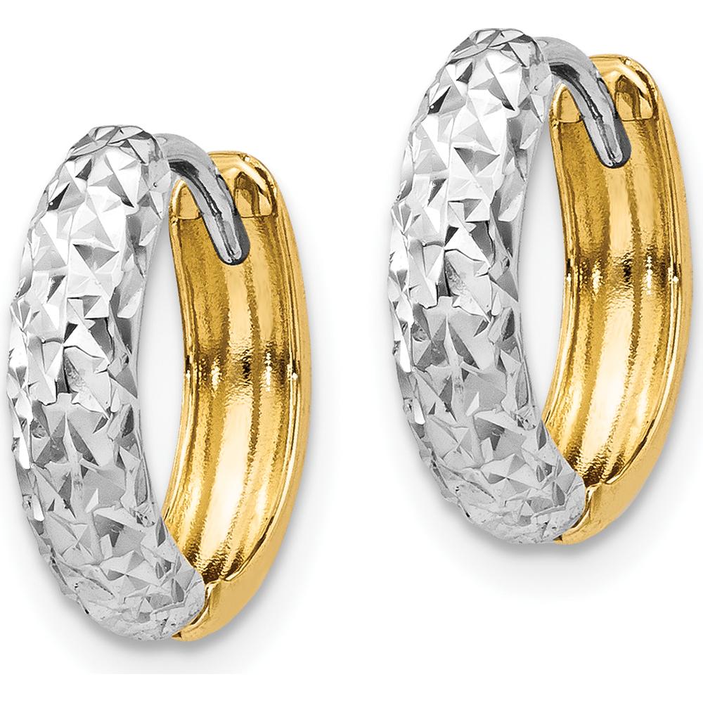 14K Two-Tone Polished Diamond-Cut Hoop Earrings - 9mm Width by 0