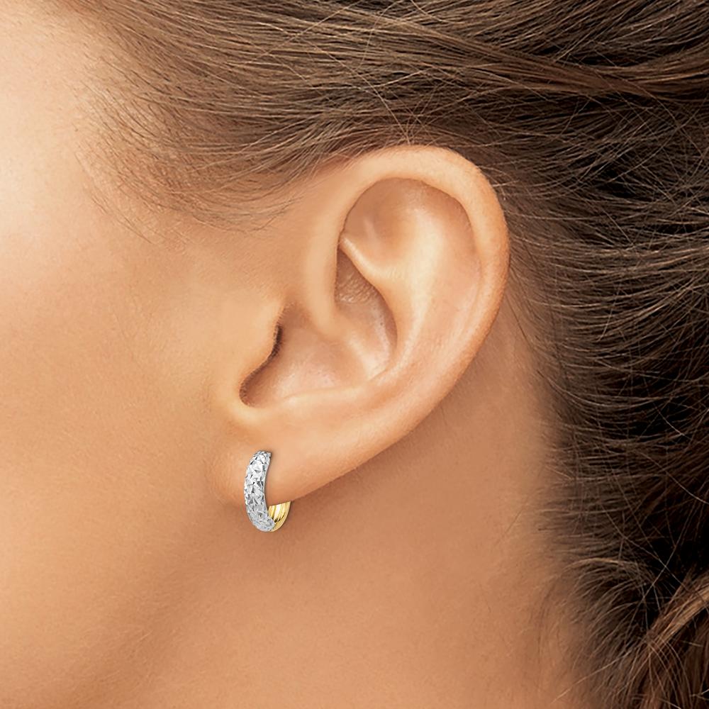 14K Two-Tone Polished Diamond-Cut Hoop Earrings - 9mm Width by 0