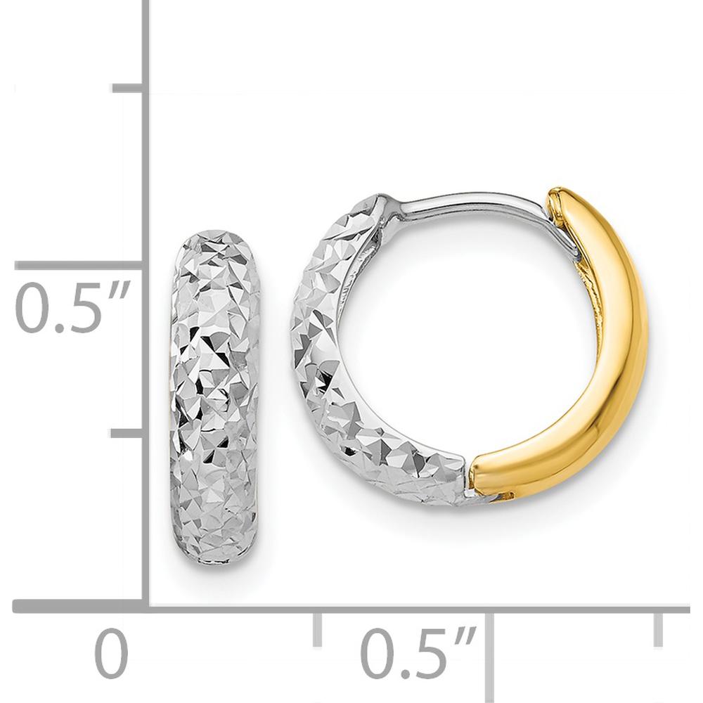 14K Two-Tone Polished Diamond-Cut Hoop Earrings - 9mm Width by 0