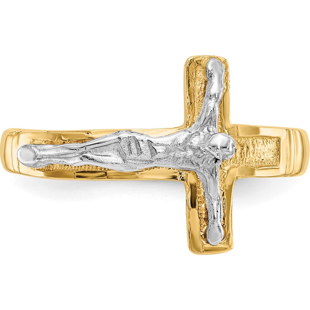 14K Two-Tone Polished Diamond-Cut Men's Crucifix Ring by Oro Pregiato