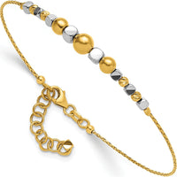 14K Two-Tone Polished Diamond-cut Round and Square Beaded 7" Bracelet with 1" Extension by Oro Pregiato