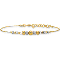 14K Two-Tone Polished Diamond-cut Round and Square Beaded 7" Bracelet with 1" Extension by Oro Pregiato