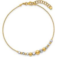 14K Two-Tone Polished Diamond-cut Round and Square Beaded 7" Bracelet with 1" Extension by Oro Pregiato