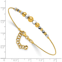 14K Two-Tone Polished Diamond-cut Round and Square Beaded 7" Bracelet with 1" Extension by Oro Pregiato