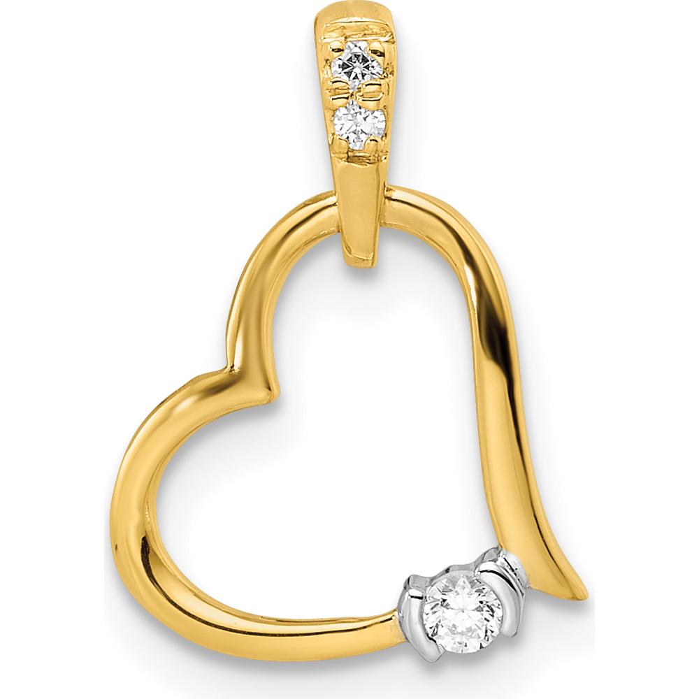 14K Two-Tone Polished Diamond Heart Pendant with Natural Round Diamonds - 0.075 Carat Total Diamond Weight by Oro Pregiato