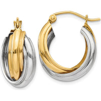 14K Two-Tone Polished Double Hoop Earrings - 10mm Length, 8mm Width by Oro Pregiato