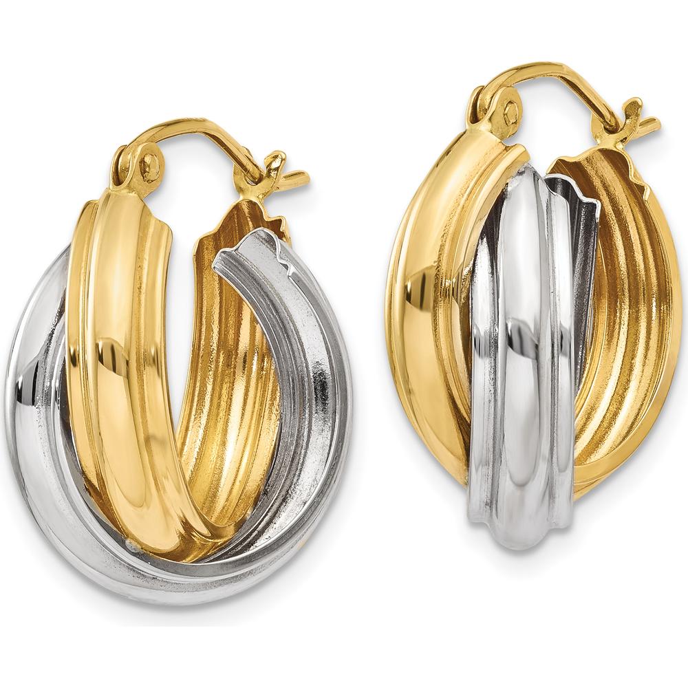 14K Two-Tone Polished Double Hoop Earrings - 10mm Length, 8mm Width by Oro Pregiato
