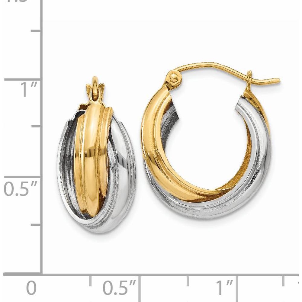 14K Two-Tone Polished Double Hoop Earrings - 10mm Length, 8mm Width by Oro Pregiato